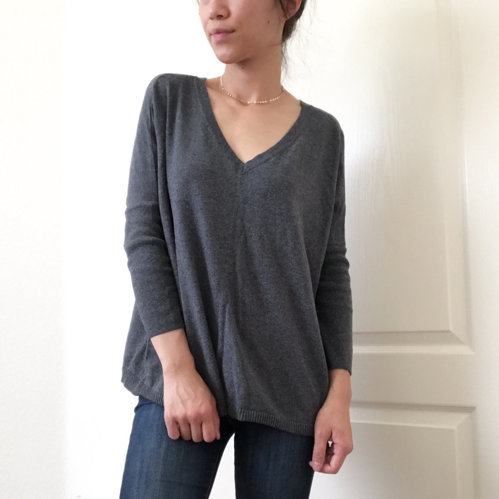 Gray Oversized V-neck Sweater